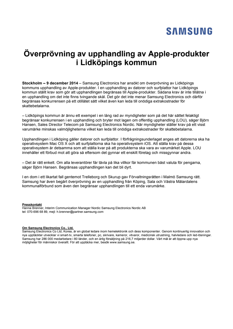 Överprövning av upphandling av Apple-produkter i Lidköpings kommun