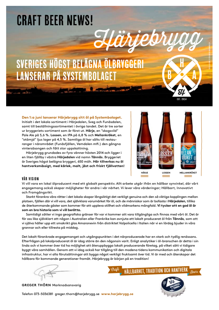 Sveriges högst belägna ölbryggeri lanserar på Systembolaget