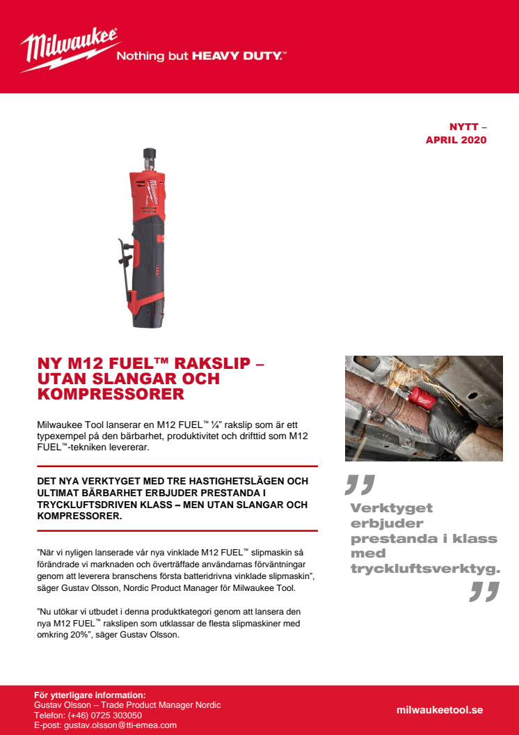 NY M12 FUEL™ RAKSLIP – UTAN SLANGAR OCH KOMPRESSORER