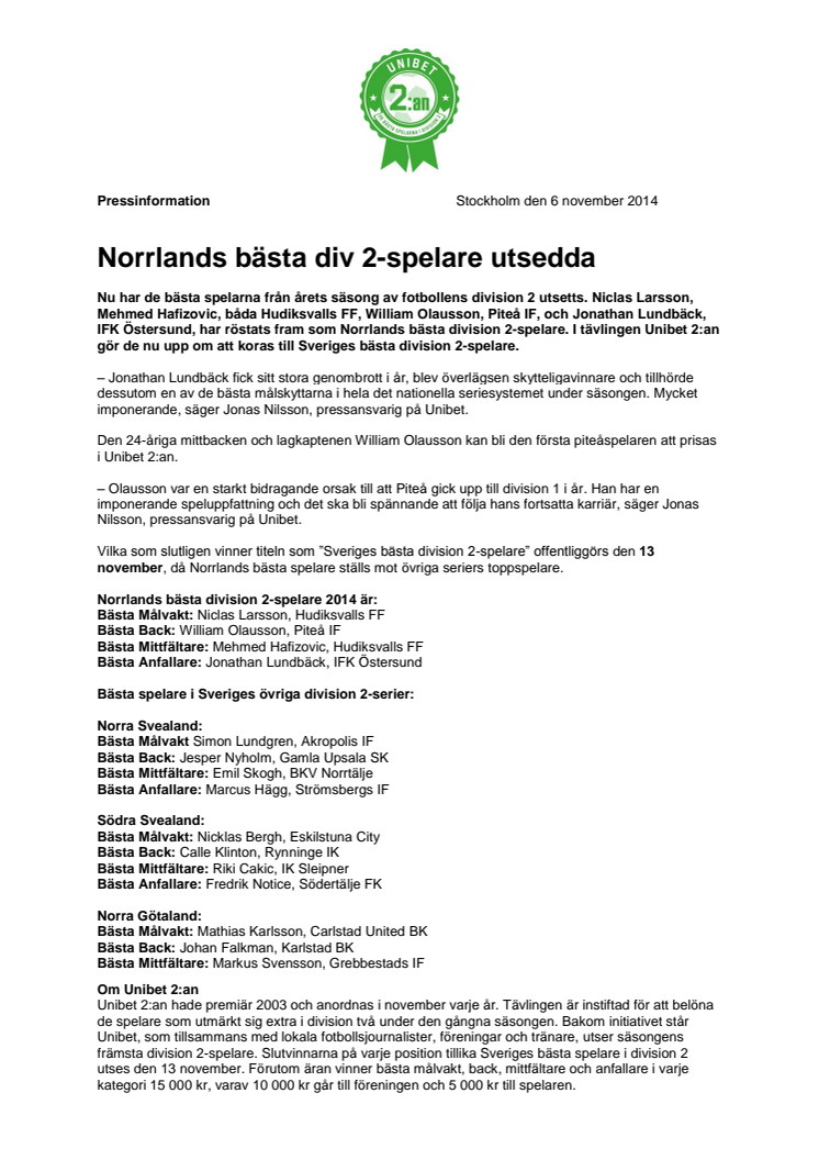 Norrlands bästa div 2-spelare utsedda