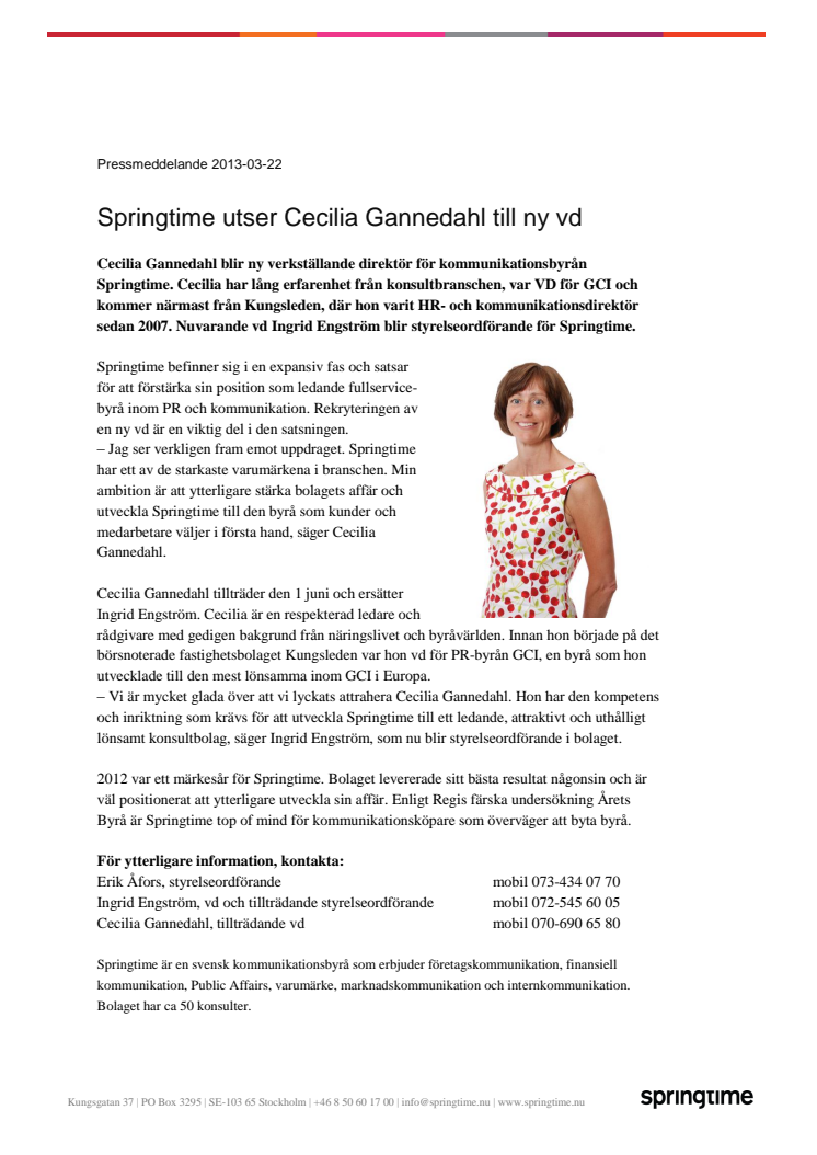 Springtime utser Cecilia Gannedahl till ny vd