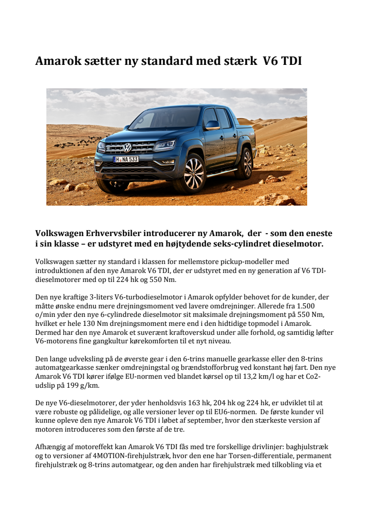 Amarok sætter ny standard med stærk  V6 TDI