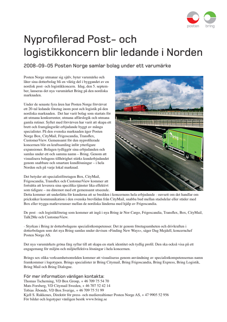 Nyprofilerad Post- och logistikkoncern blir ledande i Norden