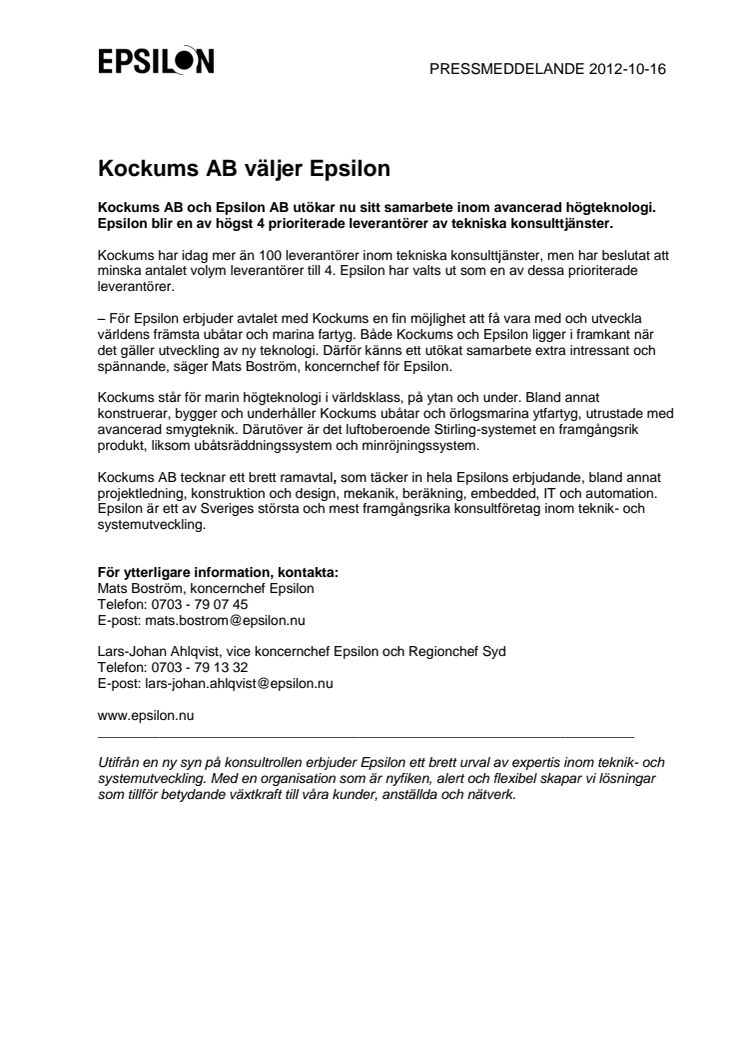 Kockums AB väljer Epsilon