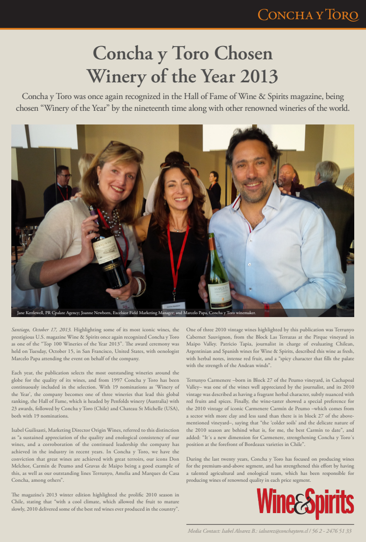 Concha y Toro - Winery of the Year 2013 