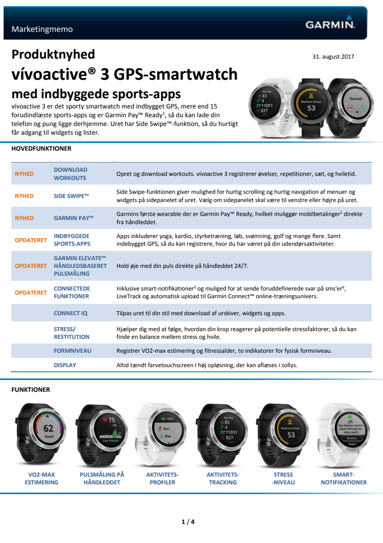 Garmin vívoactive® 3 GPS-smartwatch med indbyggede sports-apps