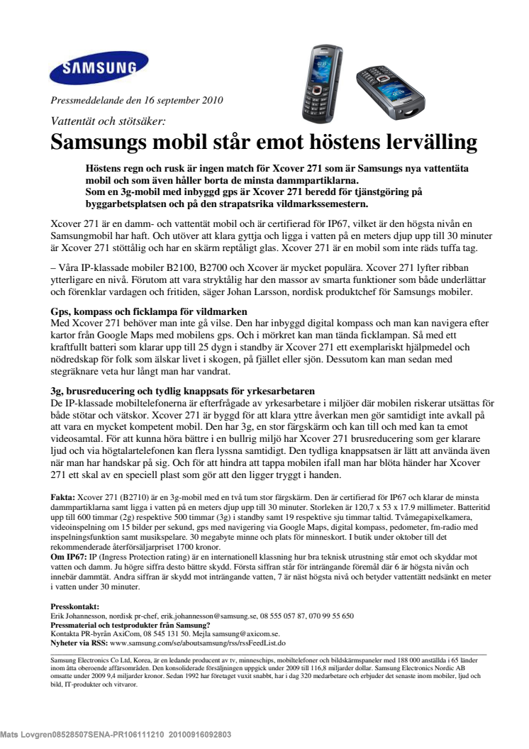 Samsungs mobil står emot höstens lervälling