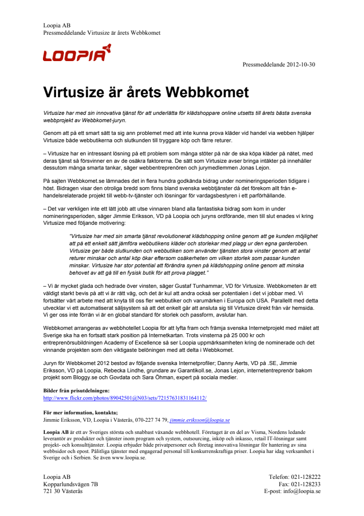 Virtusize är årets Webbkomet