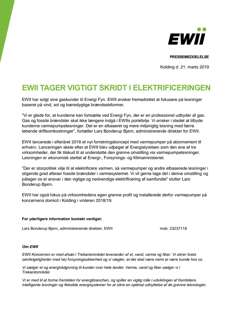 EWII tager vigtigt skridt i elektrificeringen