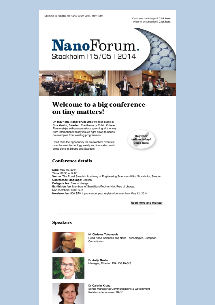 Time to register for NanoForum 2014, May 15th!