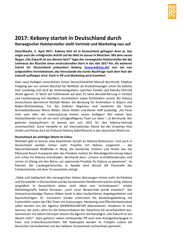 Vertrieb wird neu aufgestellt: Kebony Holz startet in Deutschland durch  