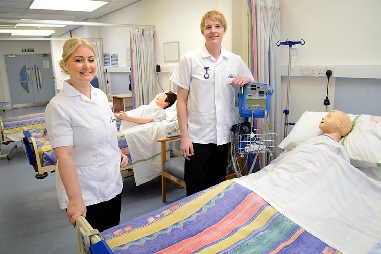 Jessica McCabe and Sean Harrison in Northumbria University's Clinical Skills Centre