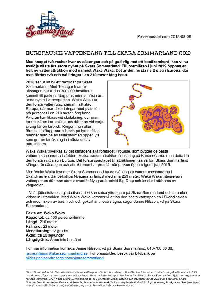 Europaunik vattenbana till Skara Sommarland 2019