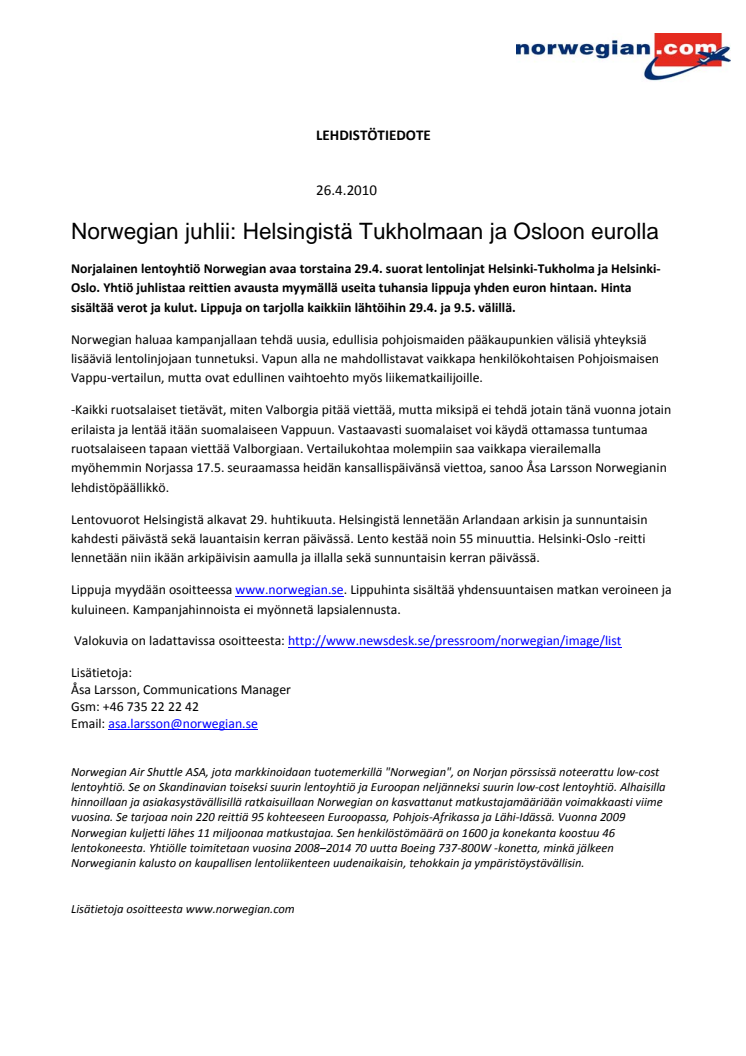 Norwegian juhlii: Helsingistä Tukholmaan ja Osloon eurolla
