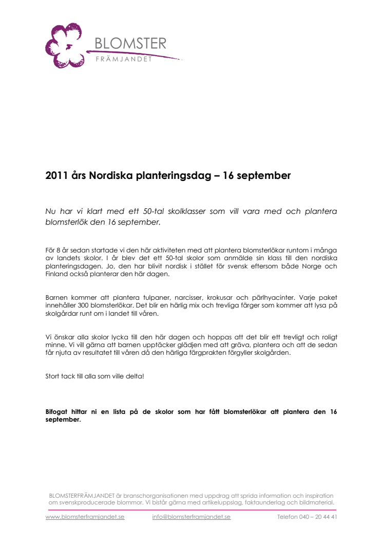 2011 års Nordiska planteringsdag – 16 september
