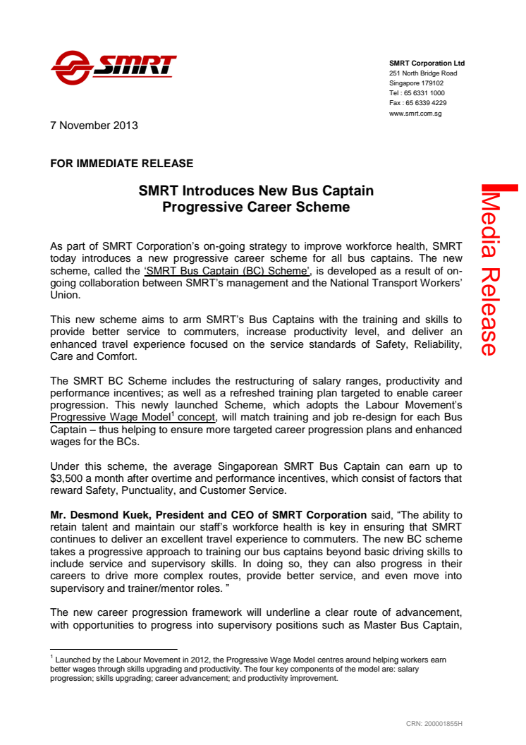 SMRT Introduces New Bus Captain Progressive Career Scheme
