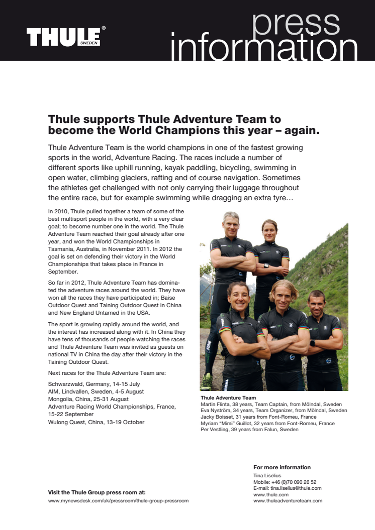 Thule supports Thule Adventure Team to become the World Champions this year – again.