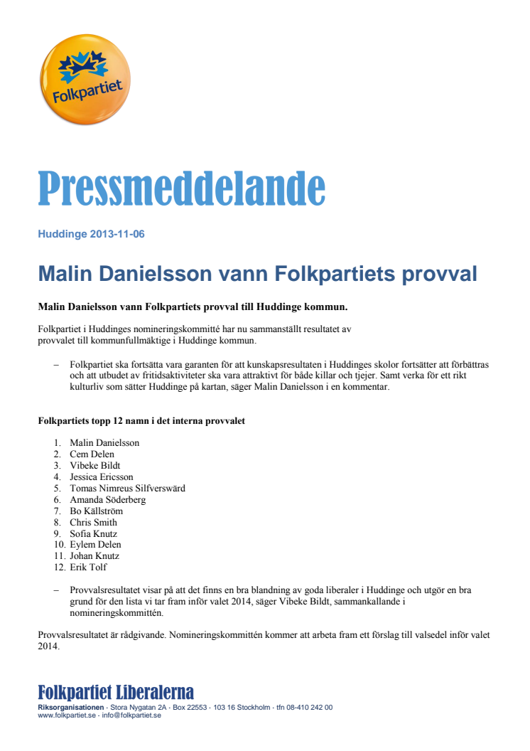 Malin Danielsson vann Folkpartiets provval
