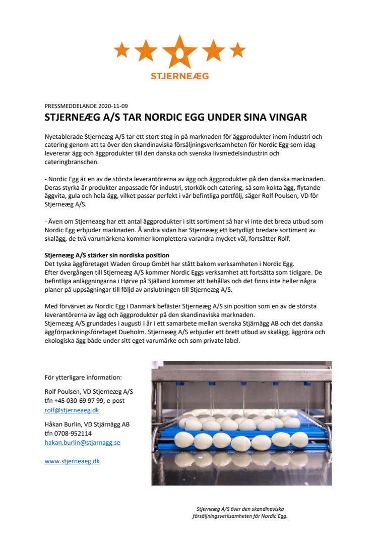 STJERNEÆG A/S TAR NORDIC EGG UNDER SINA VINGAR