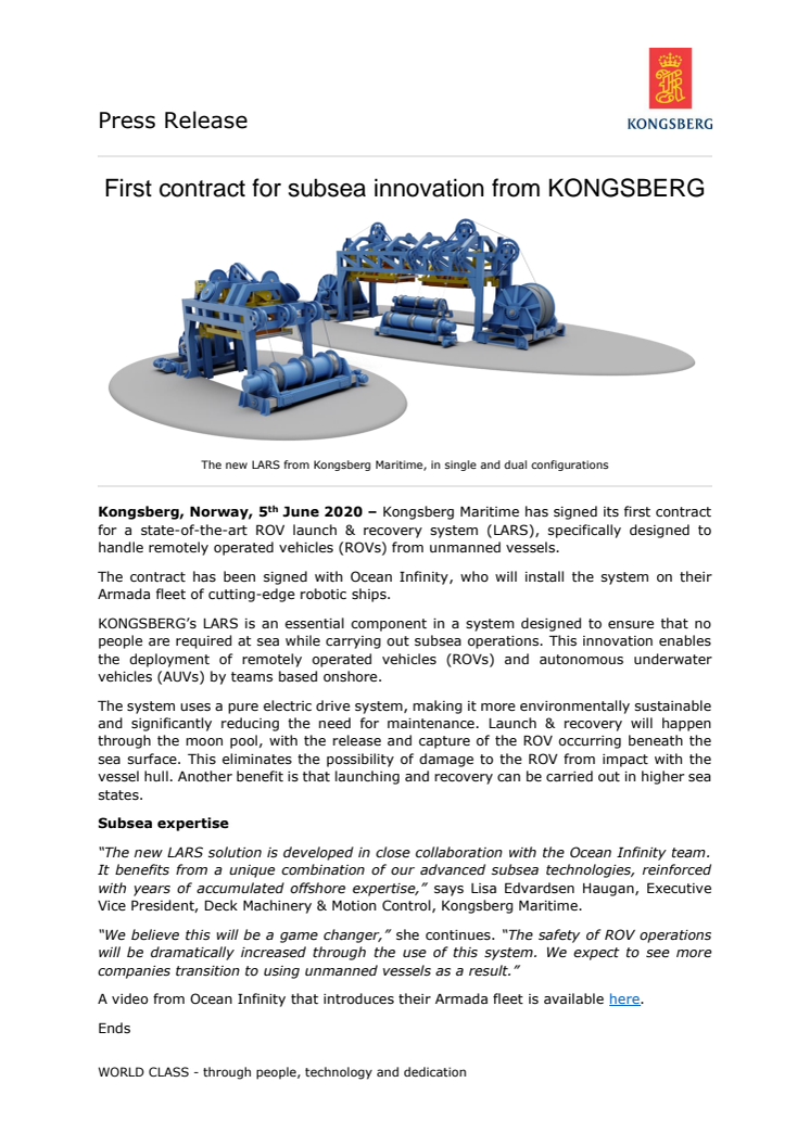 First contract for subsea innovation from KONGSBERG