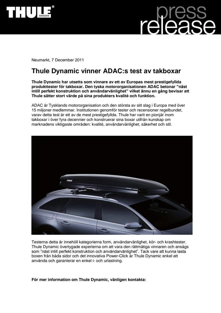Thule Dynamic vinner ADAC:s test av takboxar