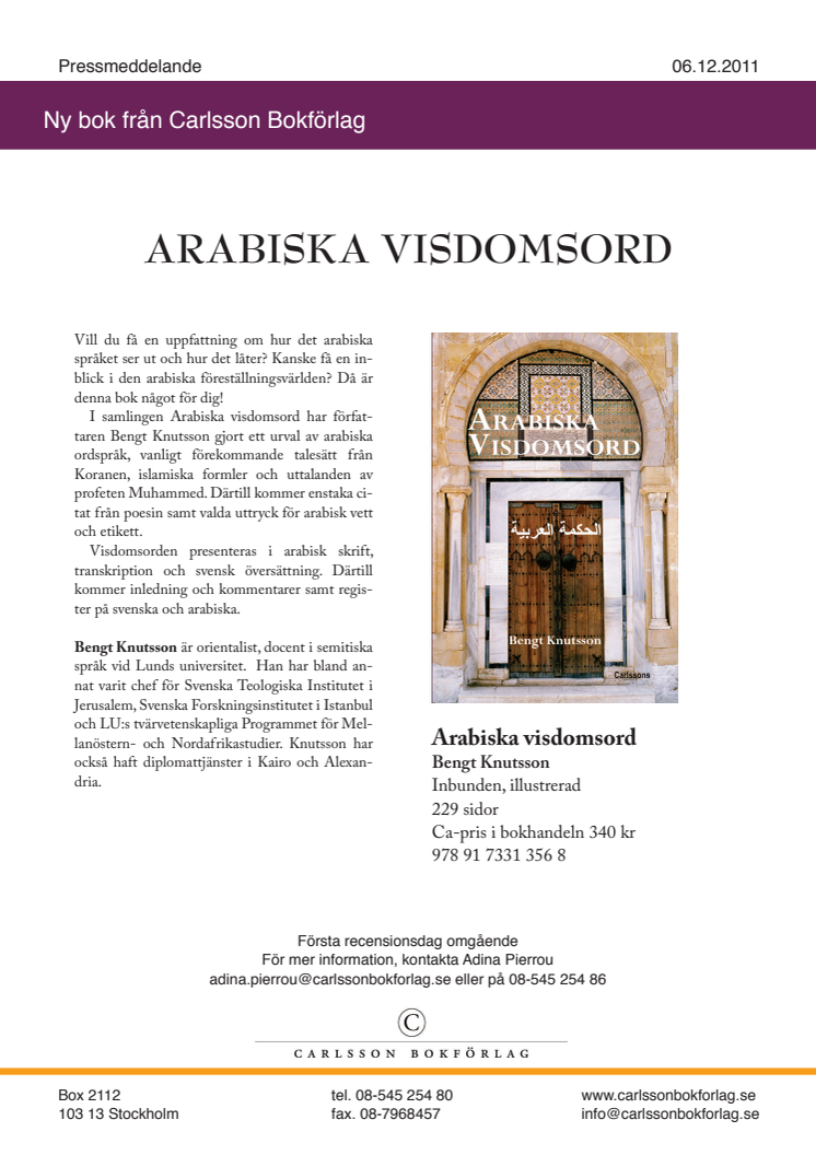 Ny bok. Arabiska visdomsord