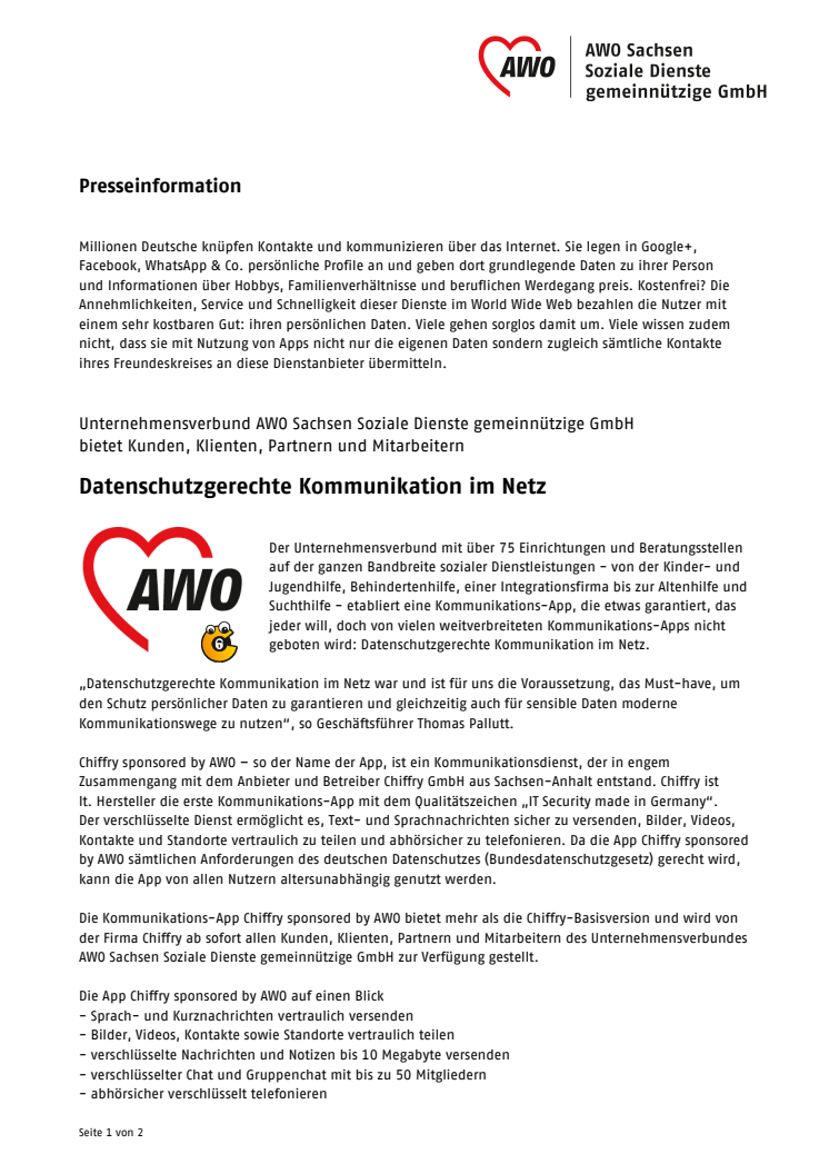 Chiffry sponsored by AWO: moderne Kommunikation für soziale Dienste