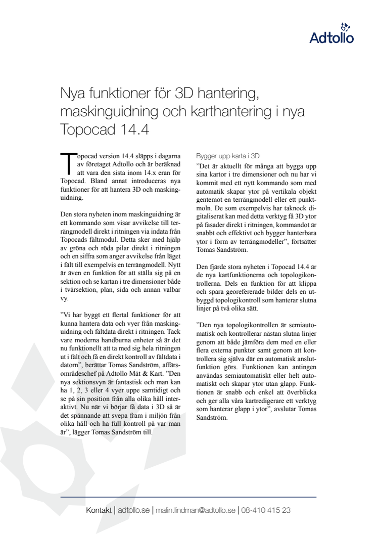Nya funktioner för 3D hantering, maskinguidning och karthantering i nya Topocad 14.4