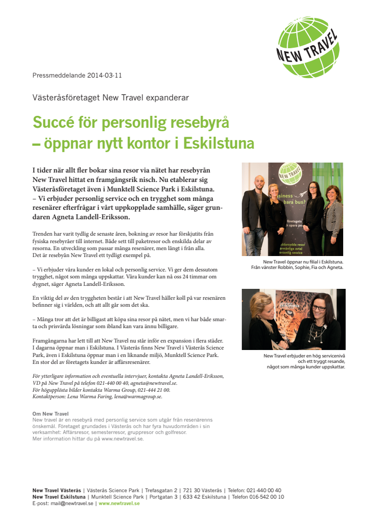 Succé för personlig resebyrå - öppnar nytt kontor i Eskilstuna