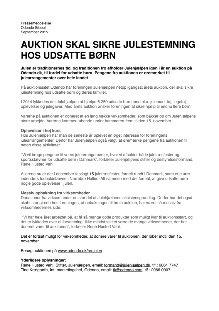 AUKTION SKAL SIKRE JULESTEMNING HOS UDSATTE BØRN