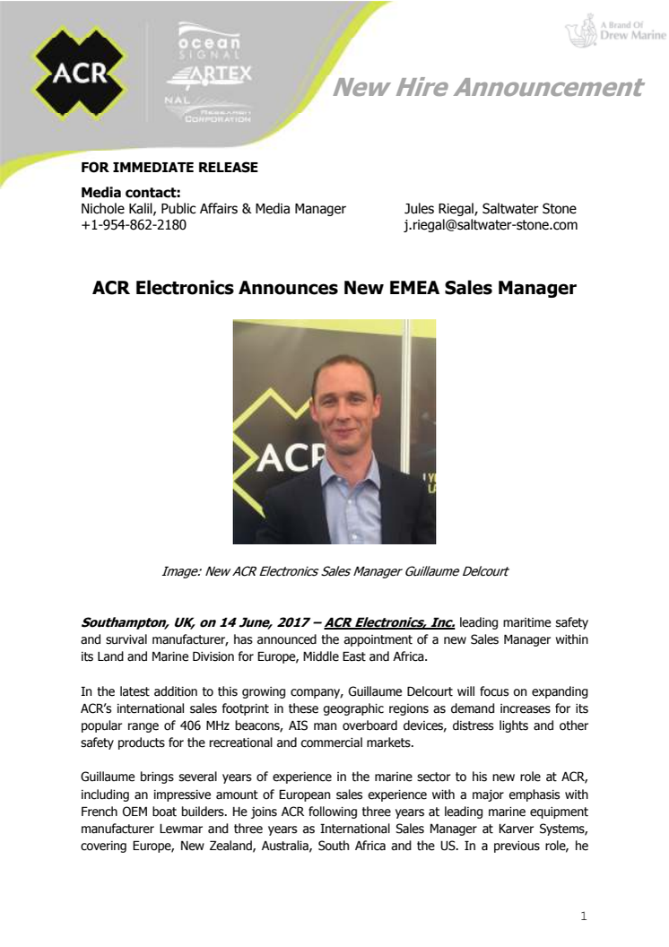 ACR Electronics Announces New EMEA Sales Manager 
