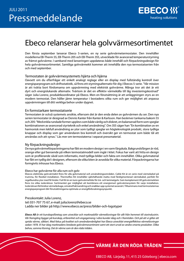 Ebeco relanserar hela golvvärmesortimentet