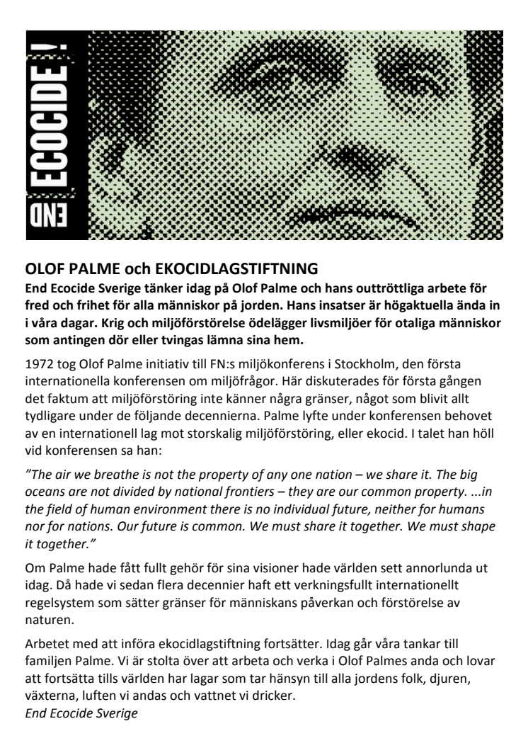 OLOF PALME OCH EKOCIDLAGSTIFTNING 