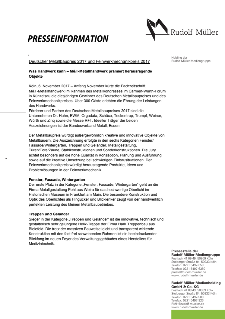 Deutscher Metallbaupreis 2017 und Feinwerkmechanikpreis 2017
