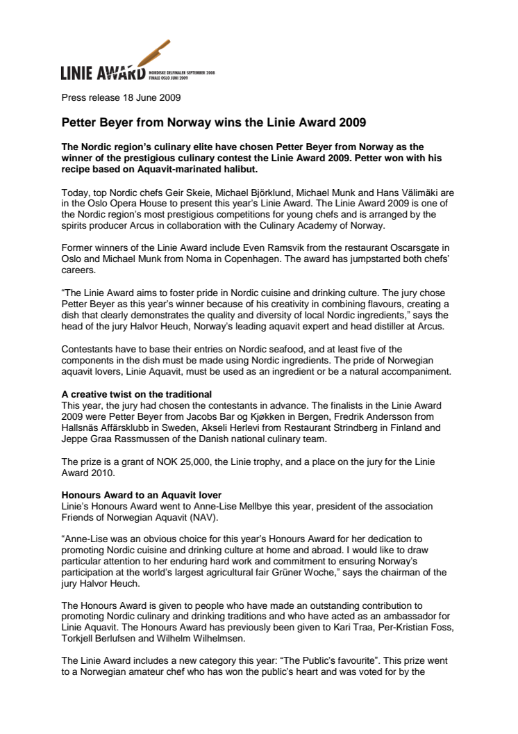 Petter Beyer from Norway wins the Linie Award 2009
