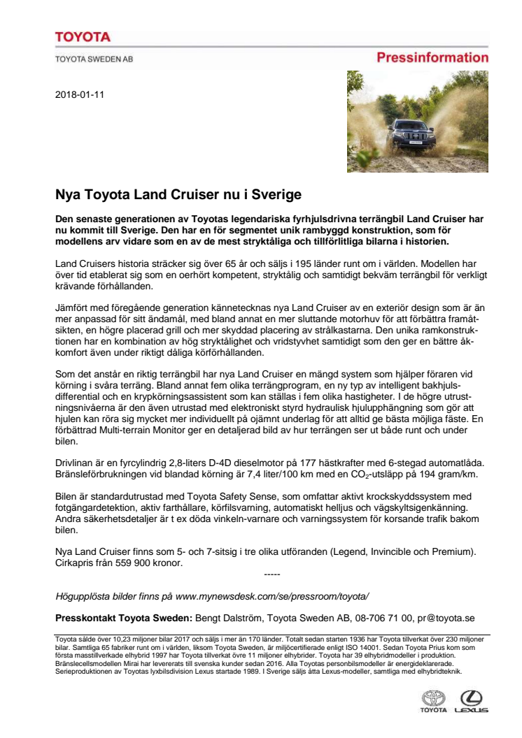 Nya Toyota Land Cruiser nu i Sverige