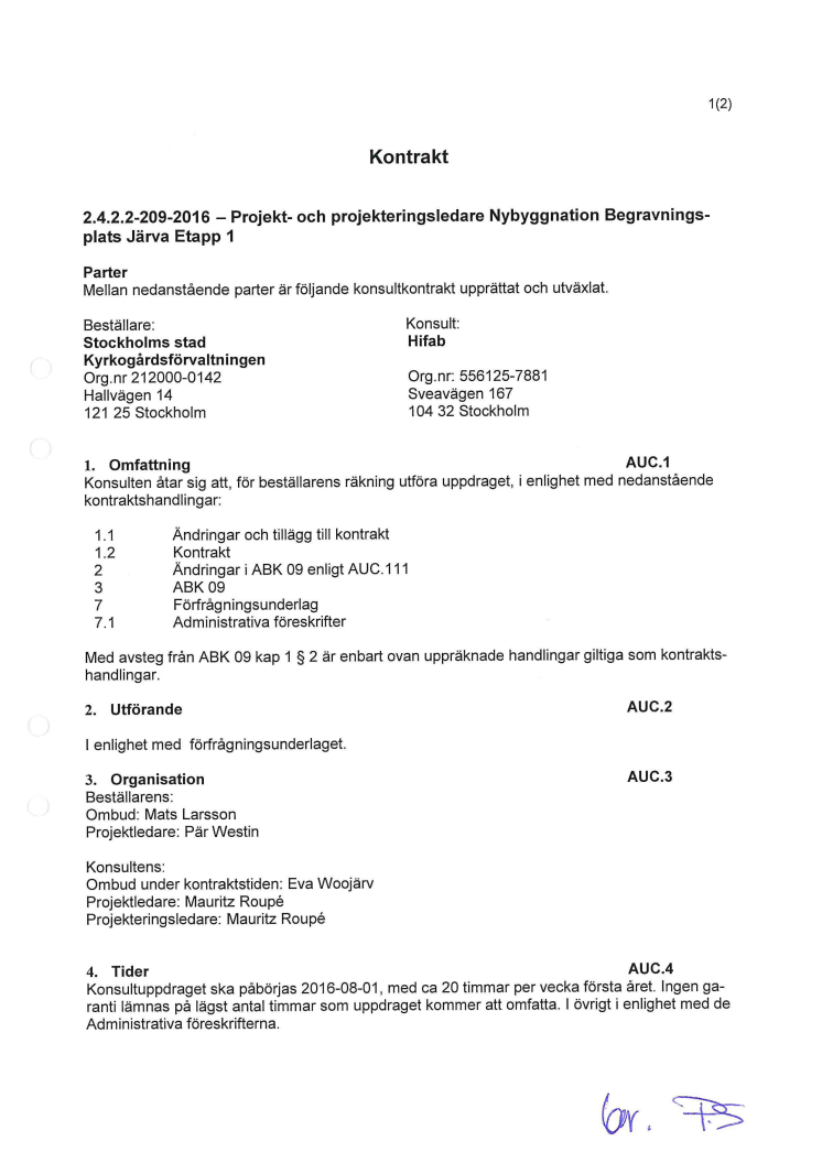 Kontrakt projekteringsledning Järva, start 1 aug 2016