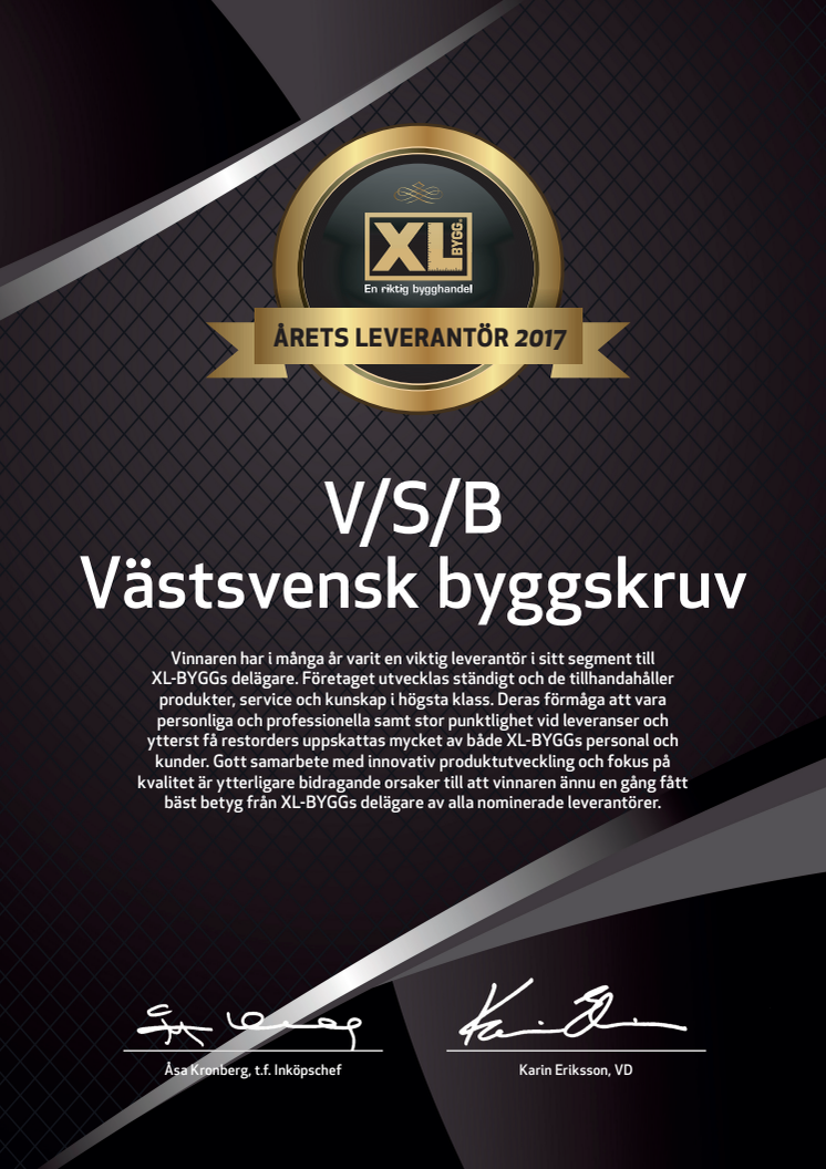 Årets XL-BYGG leverantör 2017