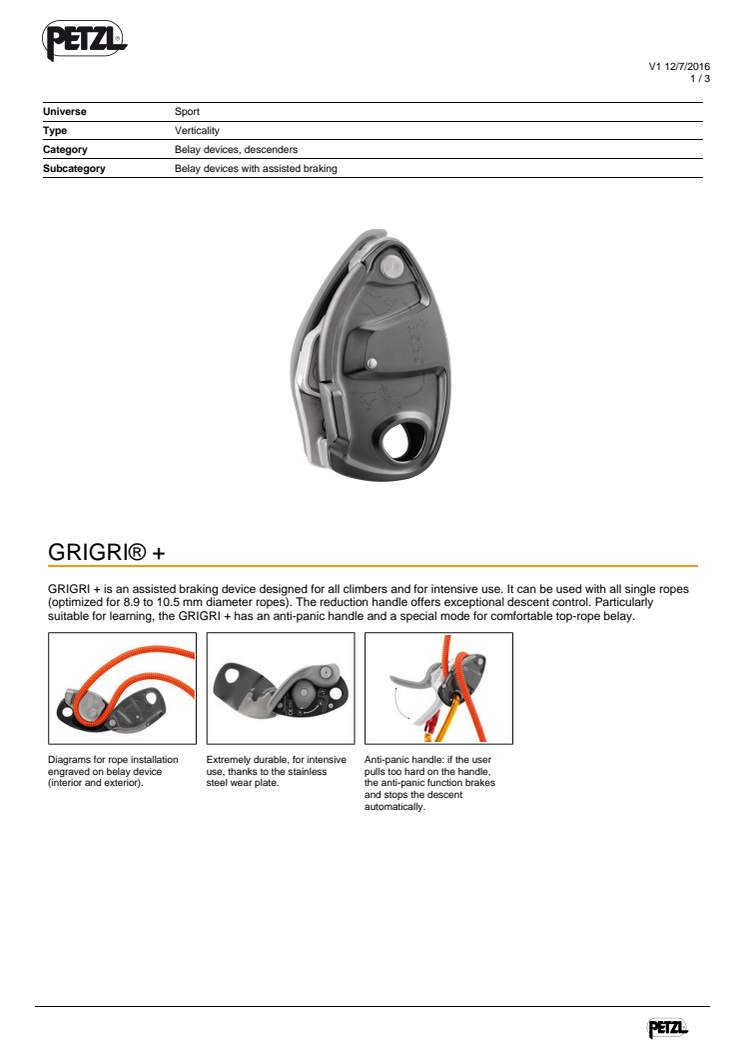 Produktfakta Petzl GriGri+