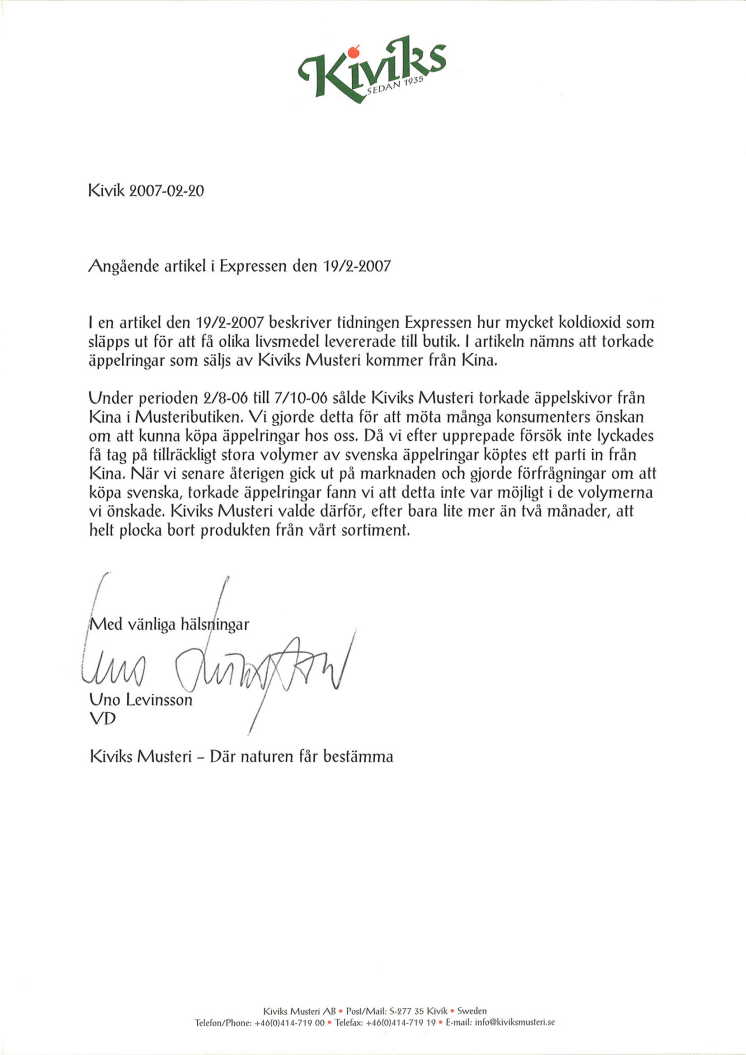 Angående artikel i Expressen den 19/2-2007