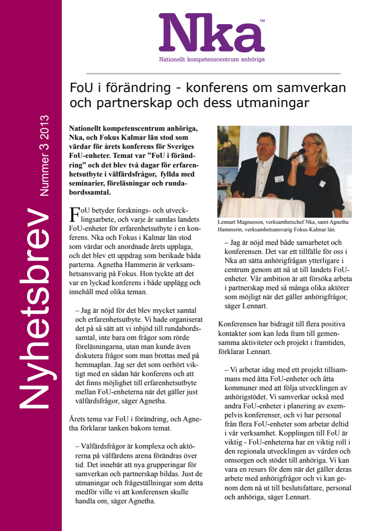 Nyhetsbrev - Anhöriga till äldre personer - nr 3 2013