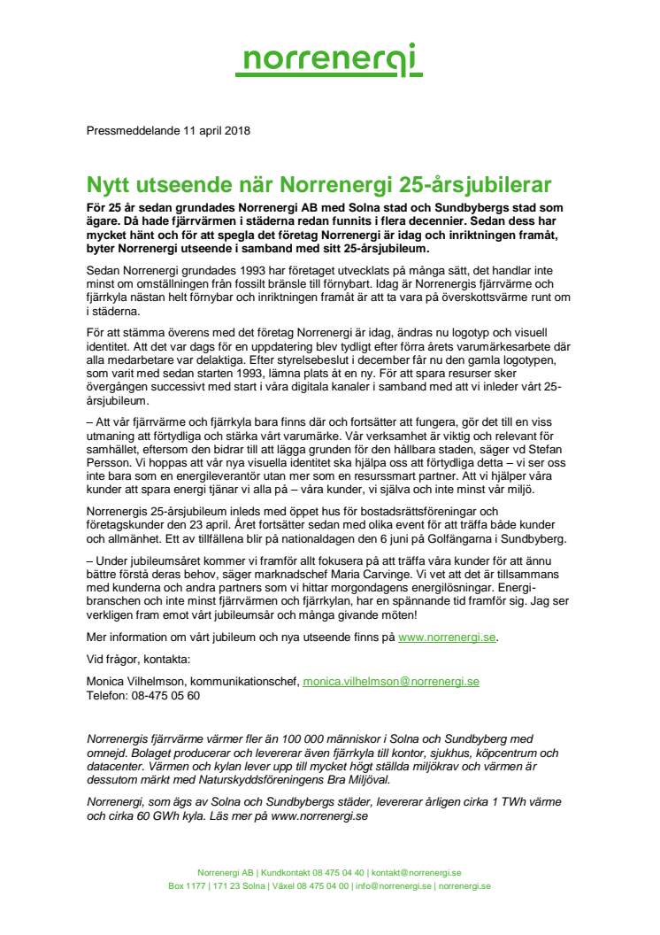 Nytt utseende när Norrenergi 25-årsjubilerar