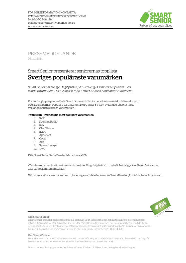 Svenska seniorers populäraste varumärken
