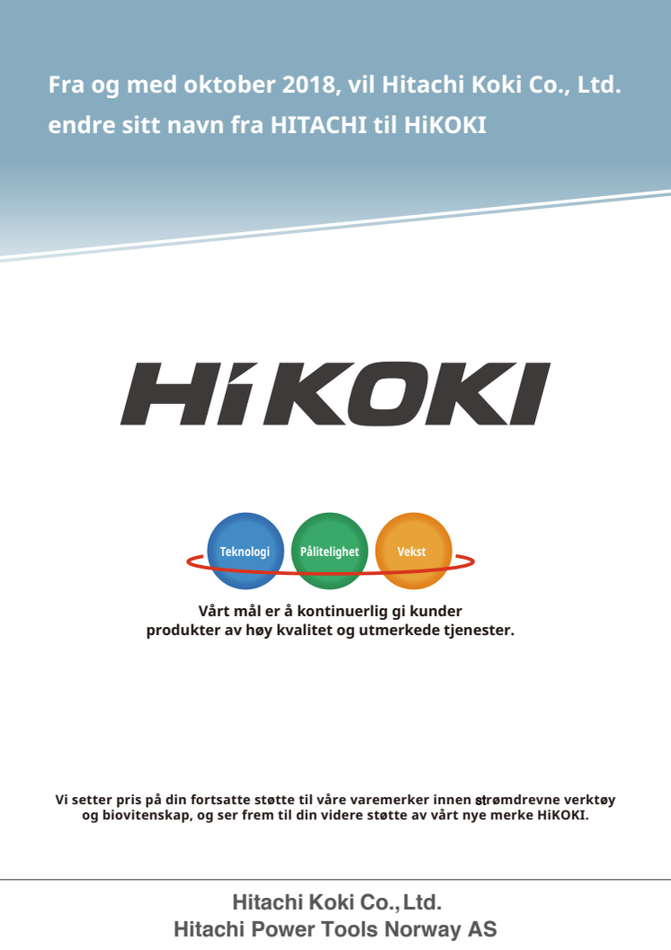 Hitachi endrer navn til HiKOKI oktober 2018_flyer