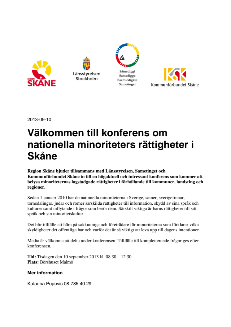 Välkommen till konferens om nationella minoriteters rättigheter i Skåne 