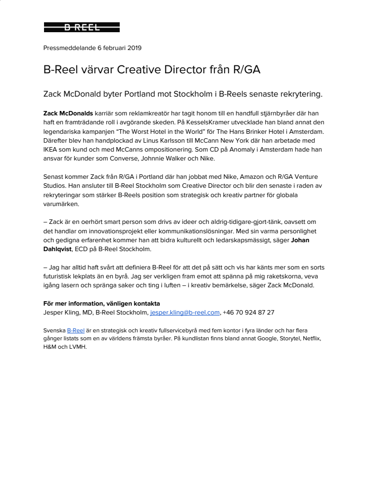 B-Reel värvar Creative Director från R/GA