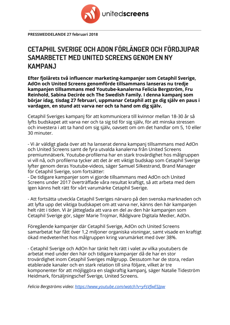 Cetaphil Sverige och AdOn förlänger och fördjupar samarbetet med United Screens genom en ny kampanj