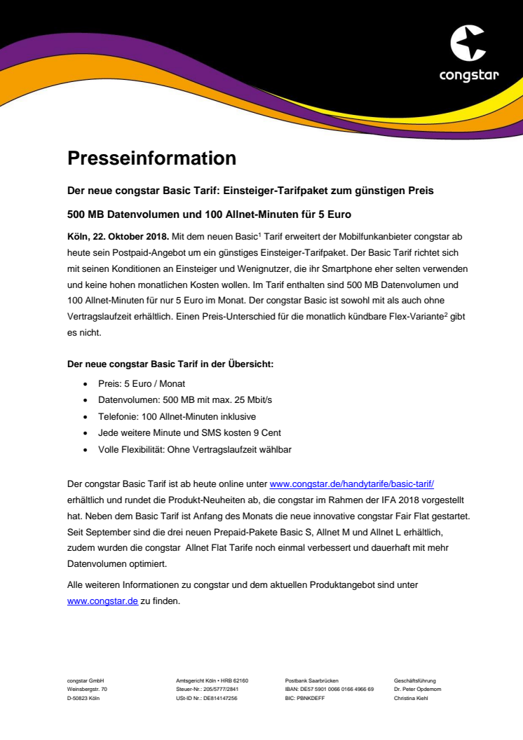 Der neue congstar Basic Tarif: Einsteiger-Tarifpaket zum günstigen Preis