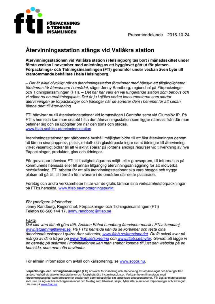 ​Återvinningsstation stängs vid Vallåkra station i Helsingborg