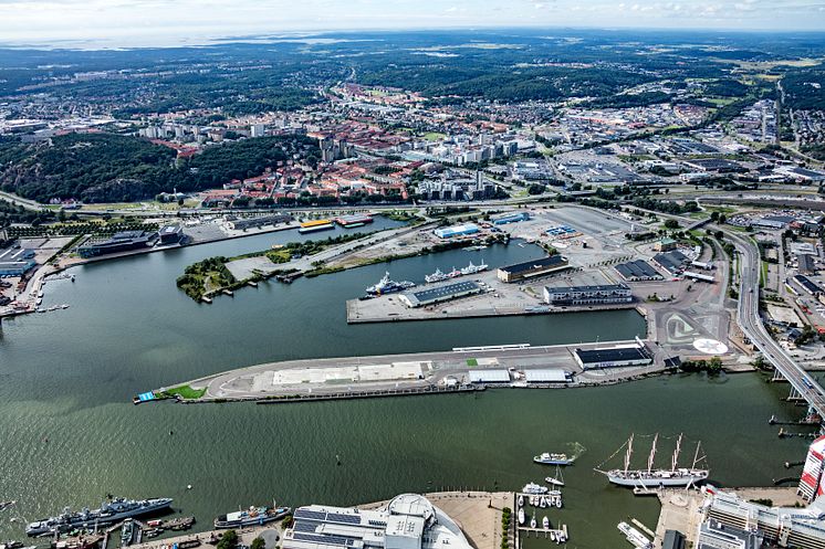 Flygfoto över Frihamnen i Göteborg